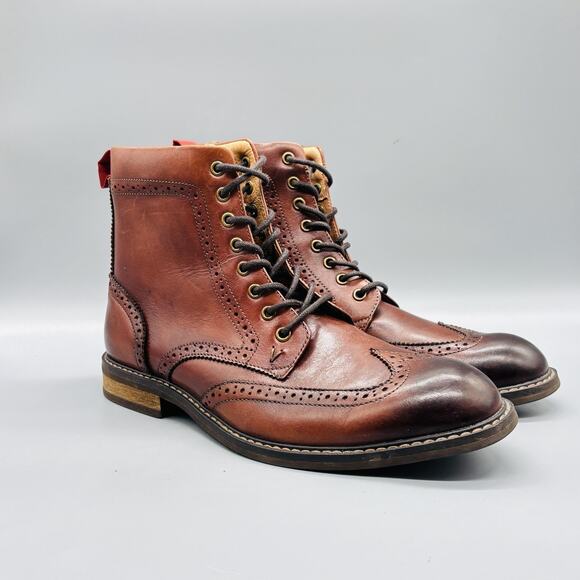 Vionic Boots Mens 10.5 Brown Leather Wesley Combat Brogue Ankle Zip Lace Up main image 9